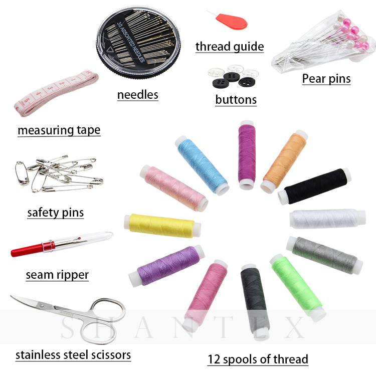Kit de suministros de costura para costura portátil con estuche de transporte con cremallera y accesorios para reparaciones de emergencia en el hogar