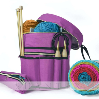 Bolsa de lona de almacenamiento de ganchillo del organizador de punto duradero púrpura Bolsa de hilo de tejer Bolsa de almacenamiento de hilo personalizado